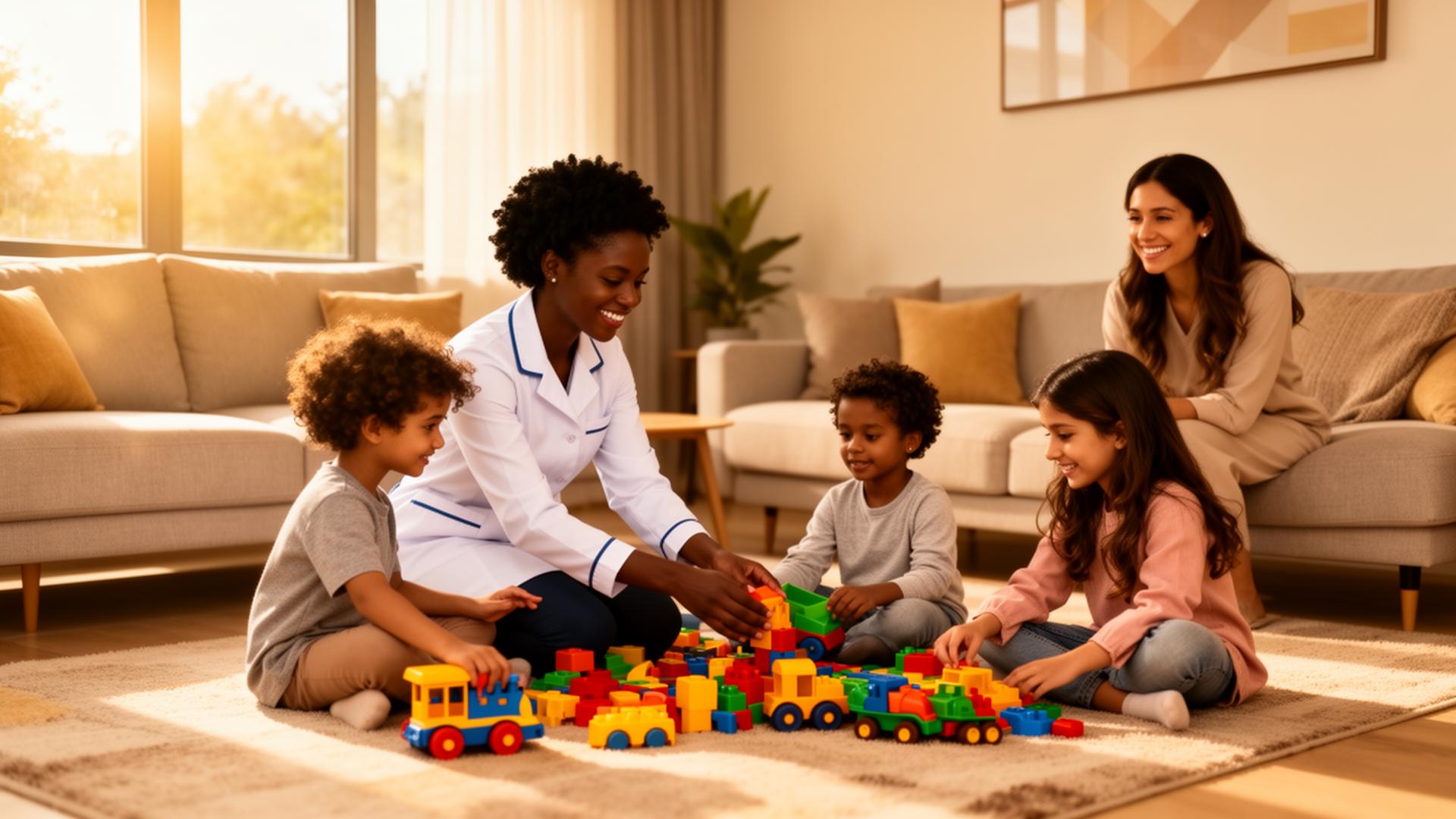 Happy family with caregiver